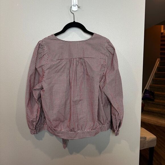 Madewell Maroon and White Checkered Wrap Blouse Large - Picture 5 of 7
